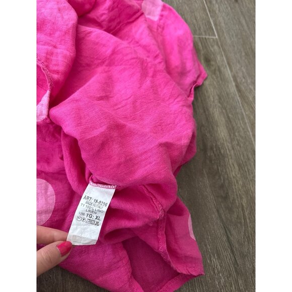 Grey Violet pink linen t-shirt big polka dot print top made in Italy shirt XL - Picture 8 of 9